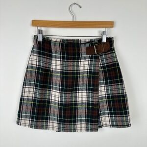 Vintage 90s California Concepts Plaid Wool Blend Mini Skirt Academia Brown Green